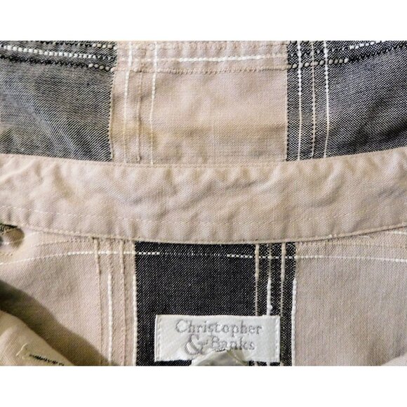 Christopher & Banks Shirt Jacket L Black Tan Bold Plaid Long Sleeve 100% Cotton - Picture 7 of 9